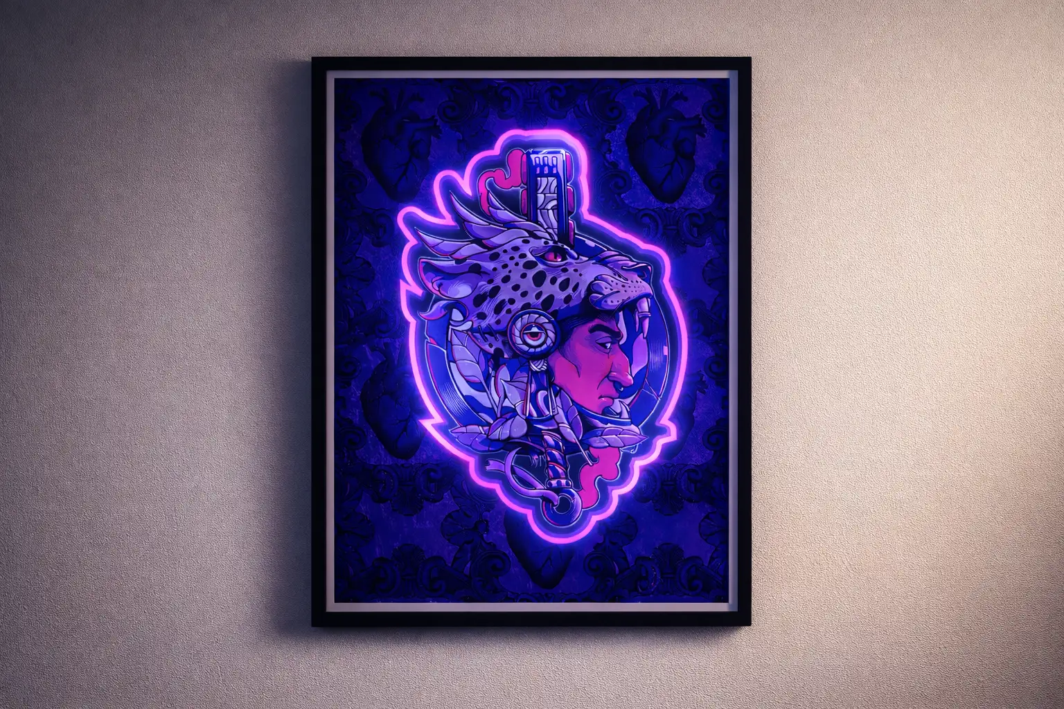 Plakat LED Shadowbox Jaguar – podświetlana dekoracja ścienna w czarnej ramie