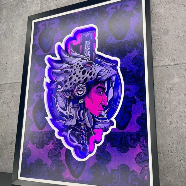 Shadowbox Jaguar – ręcznie wykonany plakat z podświetleniem LED