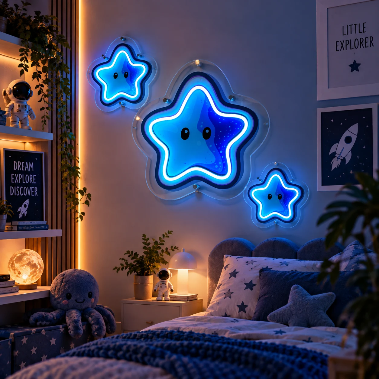 Neon LED gwiazdki do pokoju dziecka – zestaw trzech rozmiarów