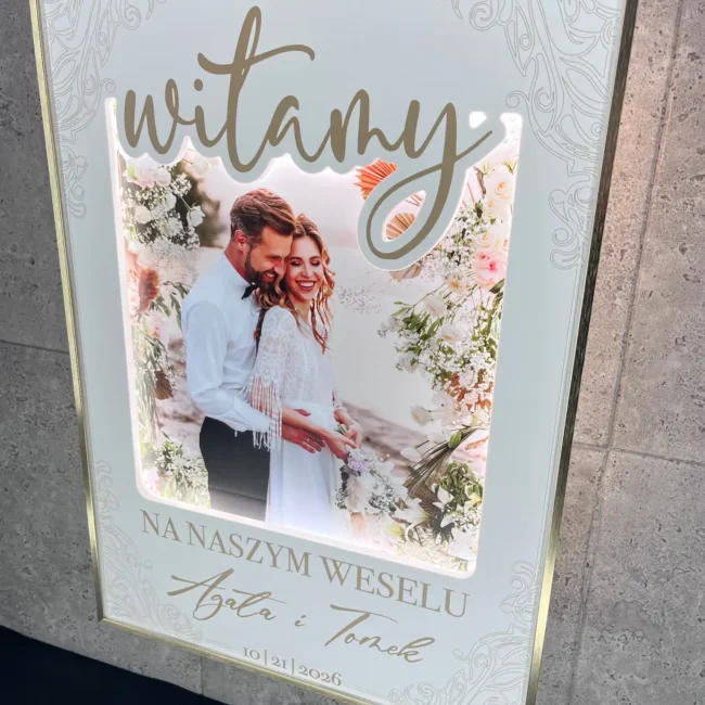 Tablica ślubna Witamy z imionami i datą oraz podświetleniem LED